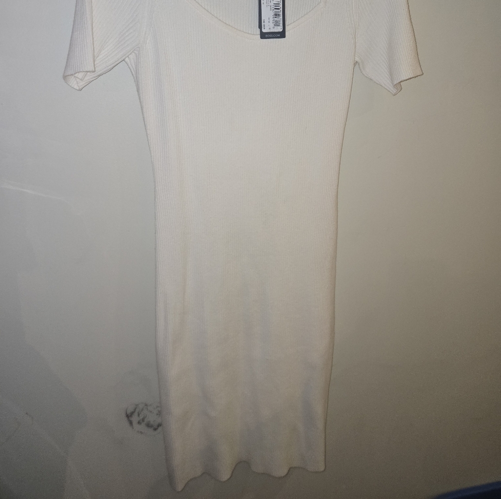 Boss Ivory Ribbed Dress - Picture 4 of 4